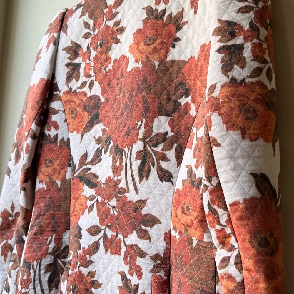 SMYTHE taped pouf sleeve one button blazer in Orange White rust floral Sz 4 - Picture 10 of 13